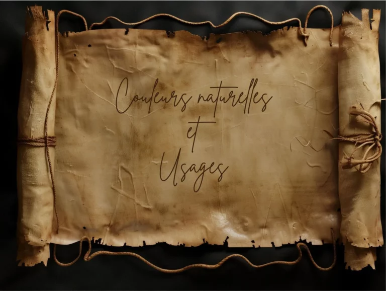 Parchemin ancien illustrant la chartre couleurs naturelles et usage, inspiré des savoir-faire historiques de la teinture végétale;