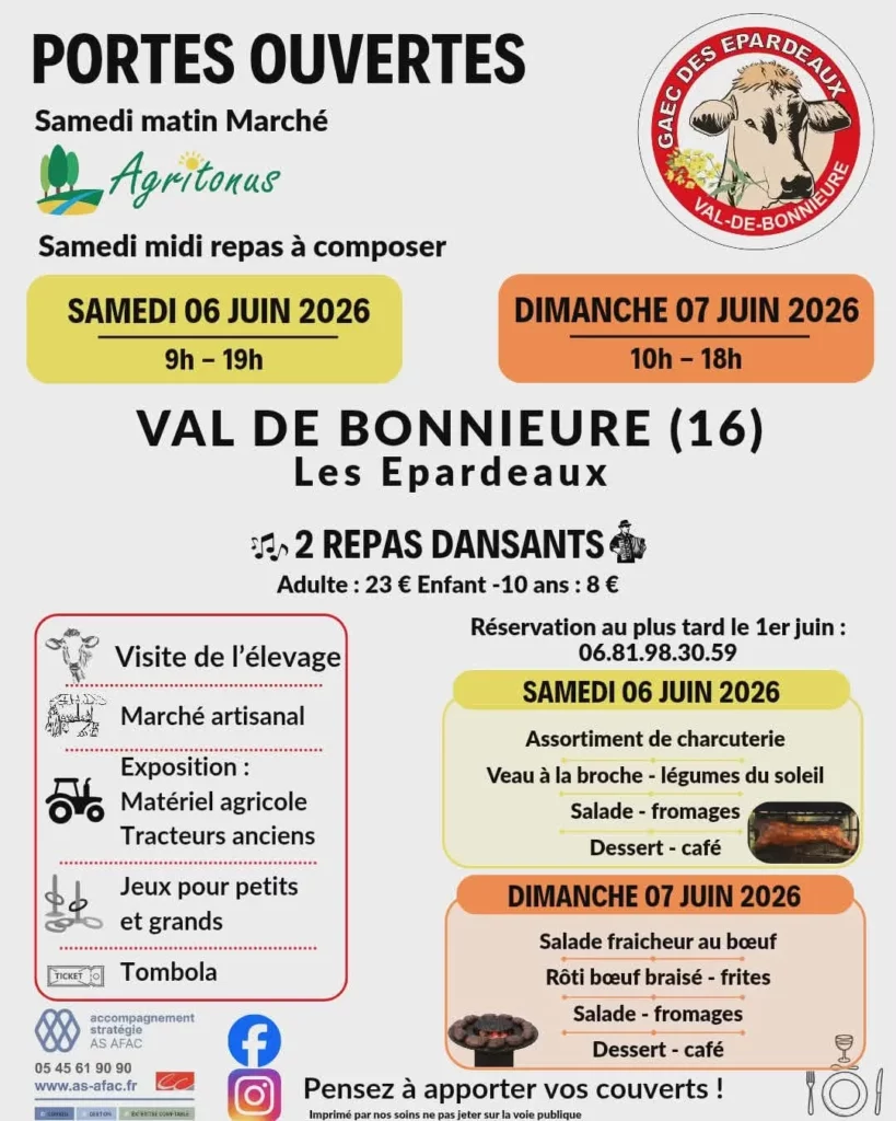 Affiche portes ouverte GAEC des Epardeaux et marché de producteur locaux 6 et 7 juin 2026