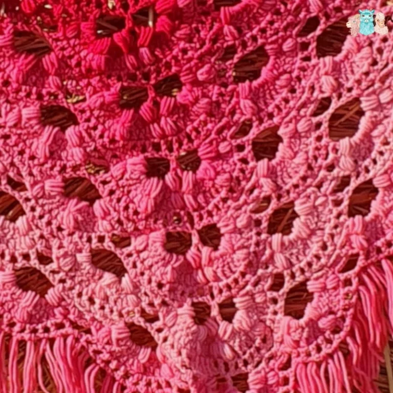 Gros plan châle avec des franges en dégradé rouge sur un botte de paille.
